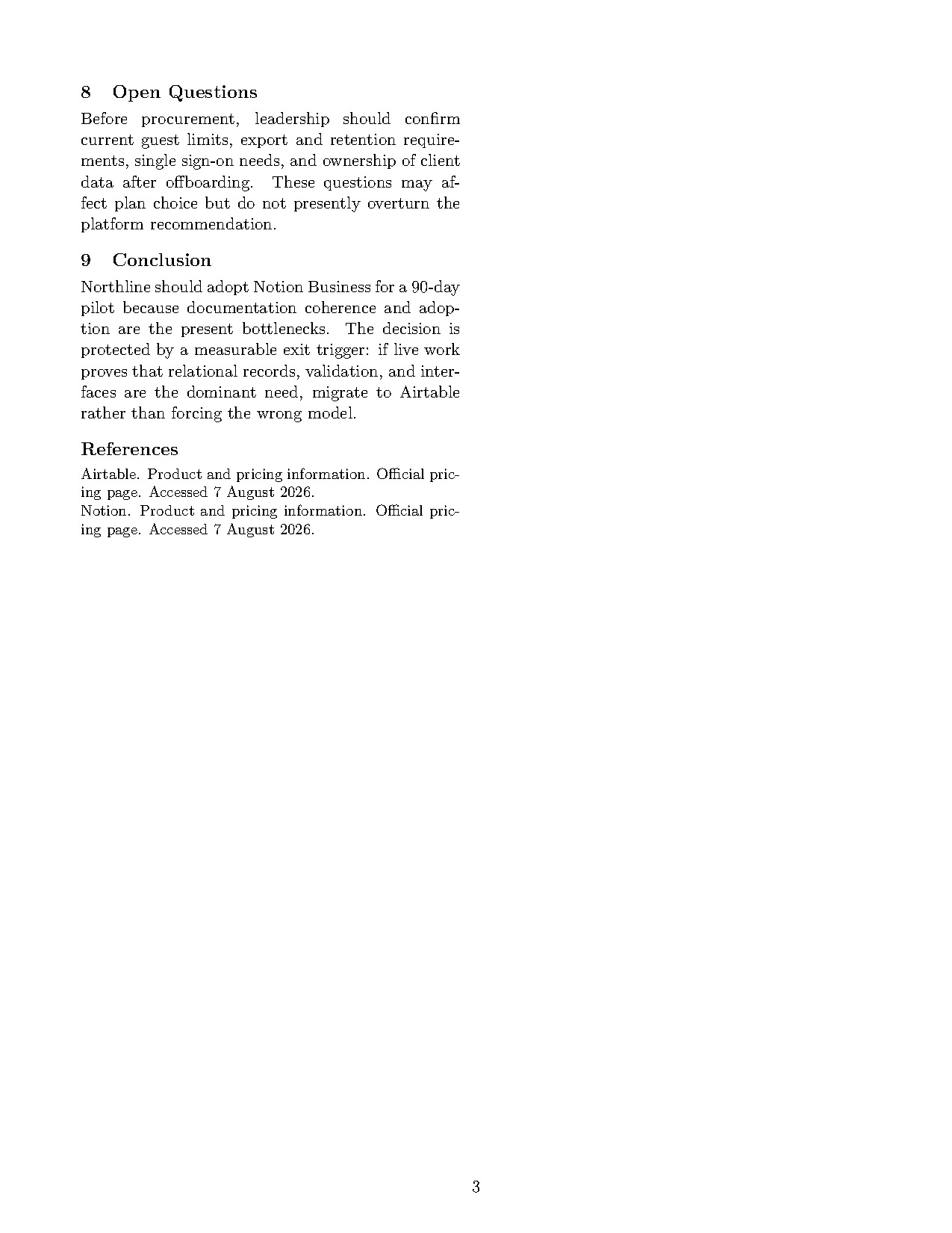 Evidence and sources from the Decision Memo Agent example
