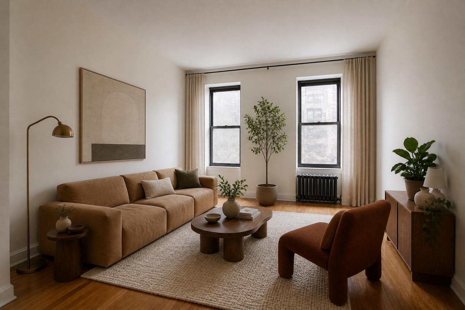 Warm modern living room visualization